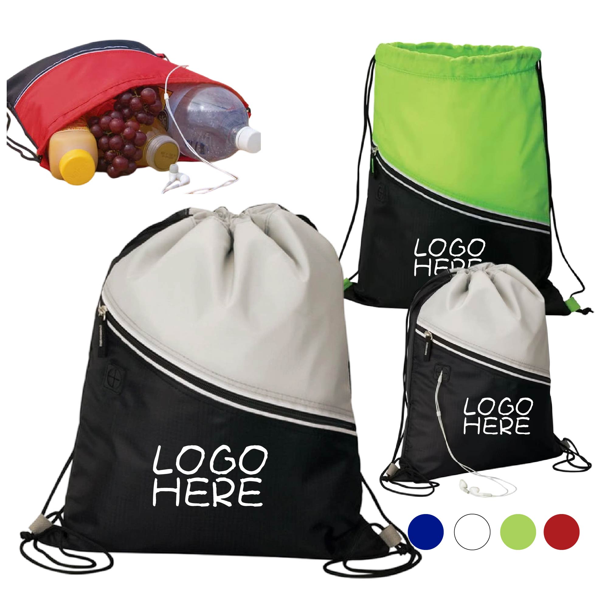 Non-Woven Drawstring Sports Bag with Zipper Pocket 2