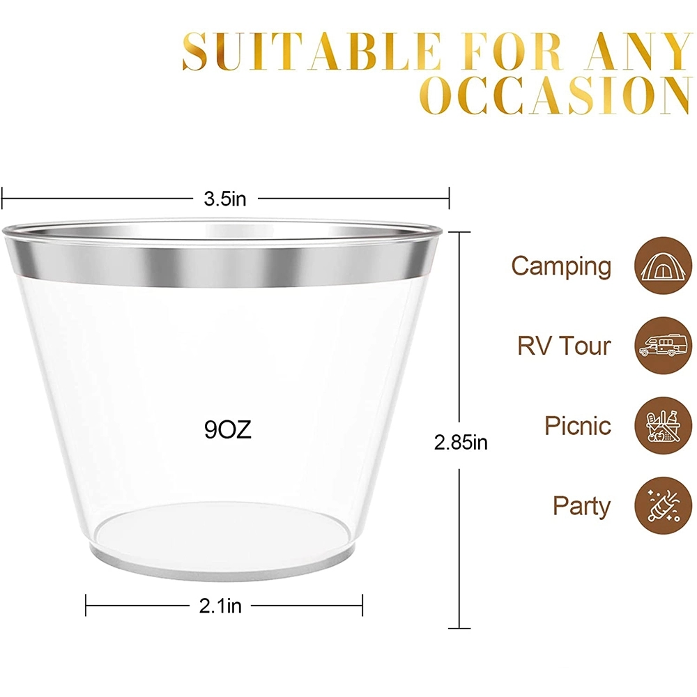 9Oz Clear Hard Plastic Cups With Golden Edge Decoration 2