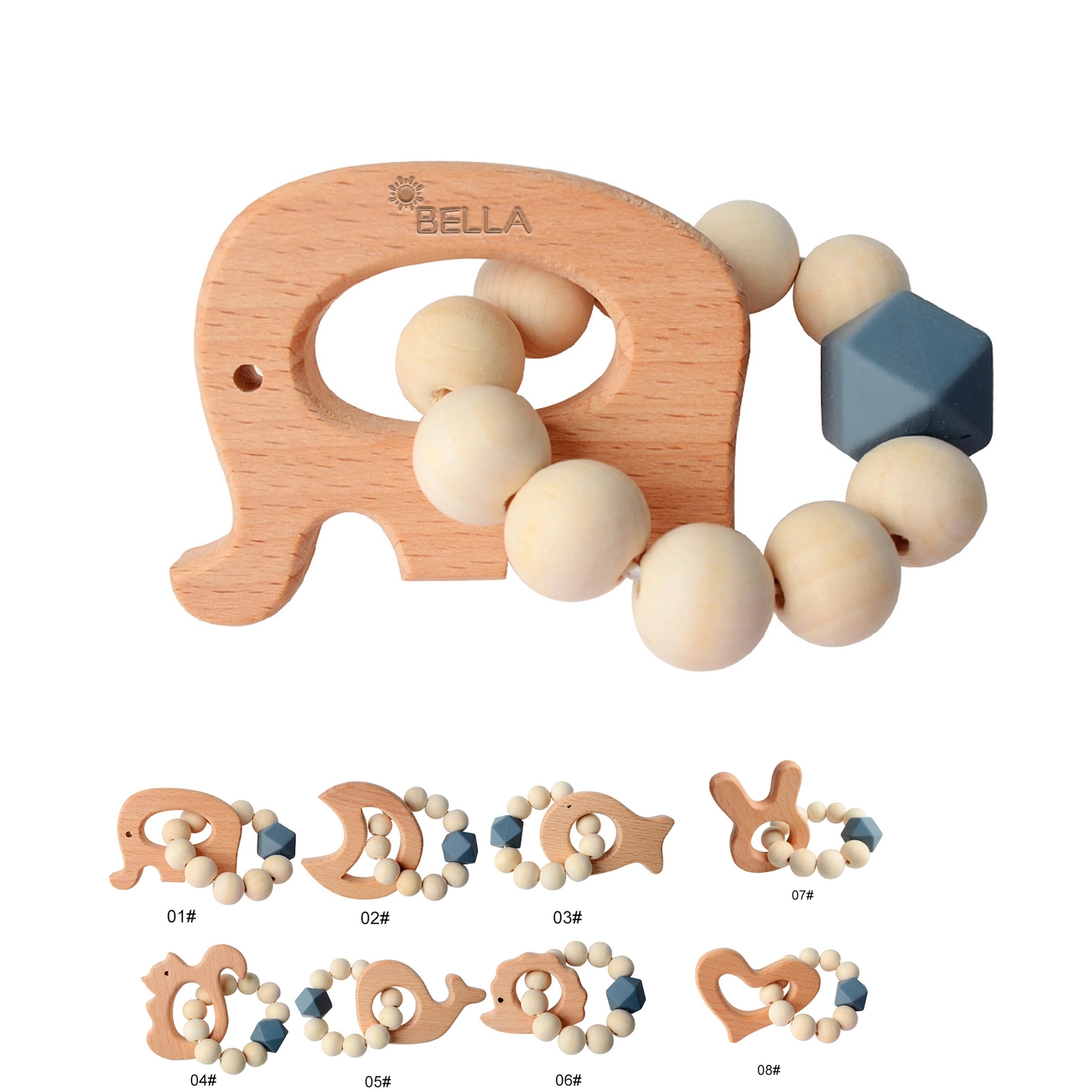 Natural Wood Teething Rattle : 3 M+ 2