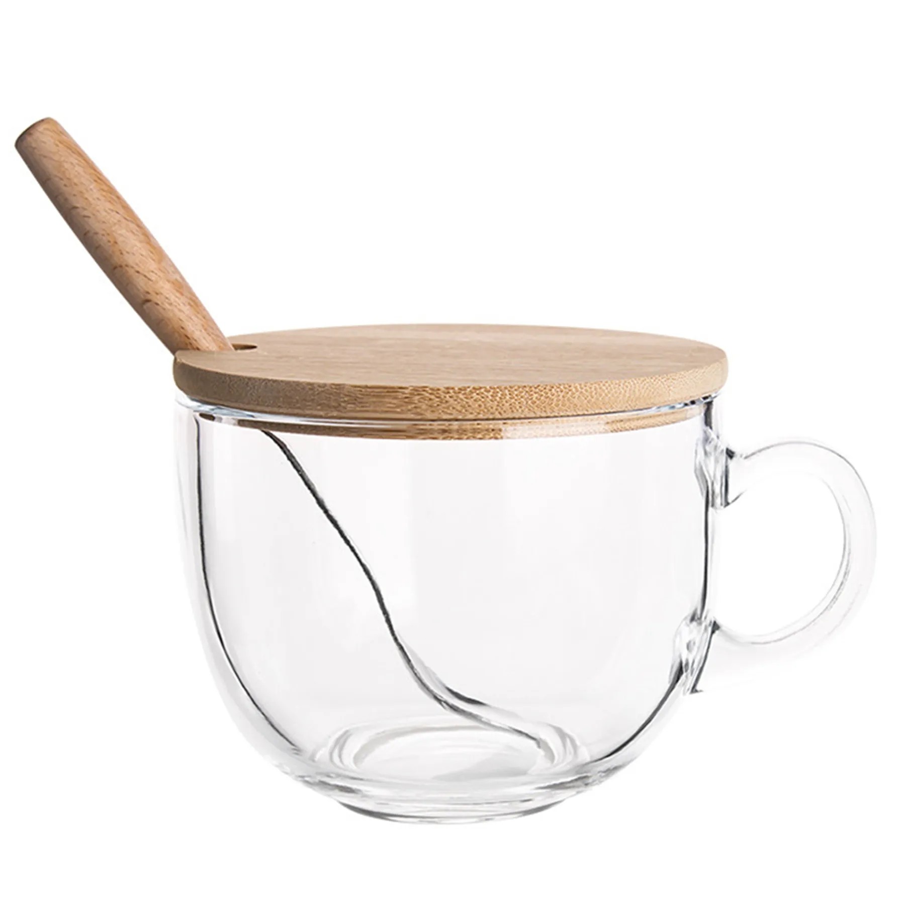 16Oz Glass Coffee Cup W/ Wood Lid 3