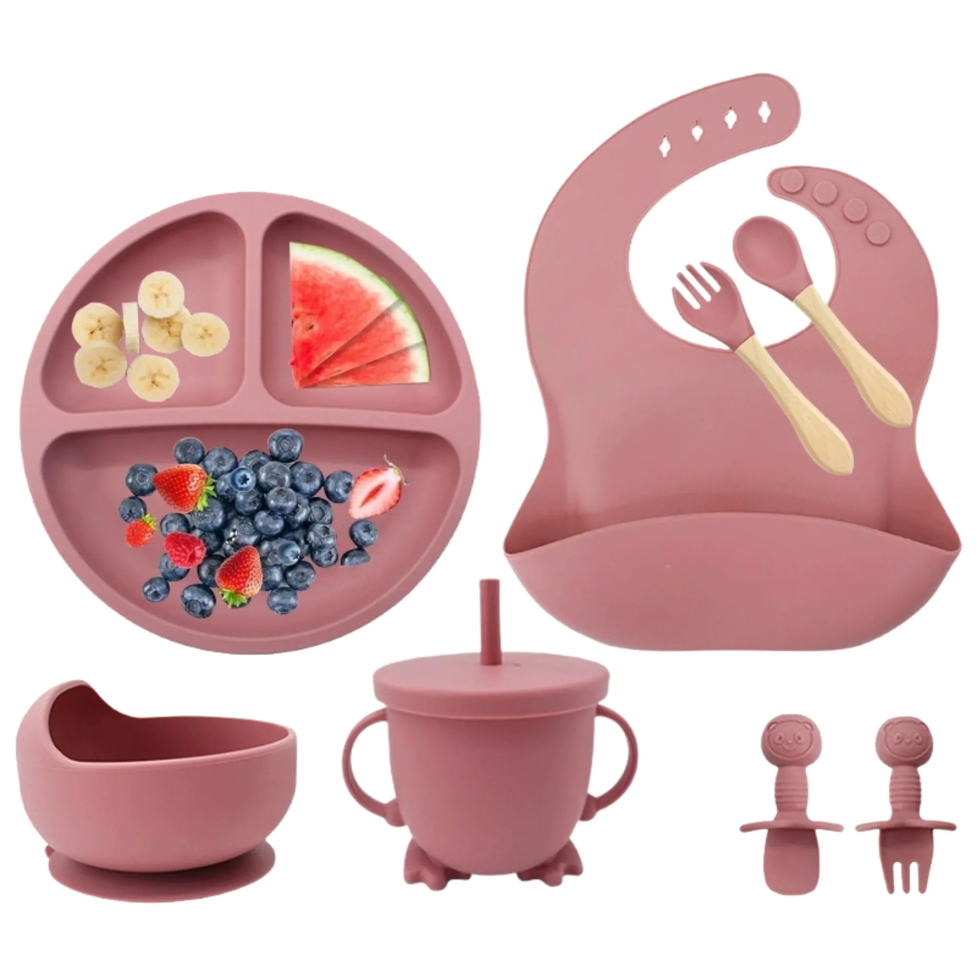 Children's Anti-Drop Silicone Tableware Set With Suction Cup 7
