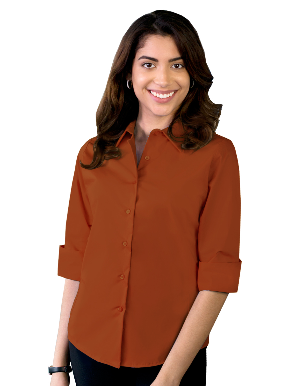 Blue Generation - Women's Pocketless 3/4-Sleeve Stretch Poplin Shirt