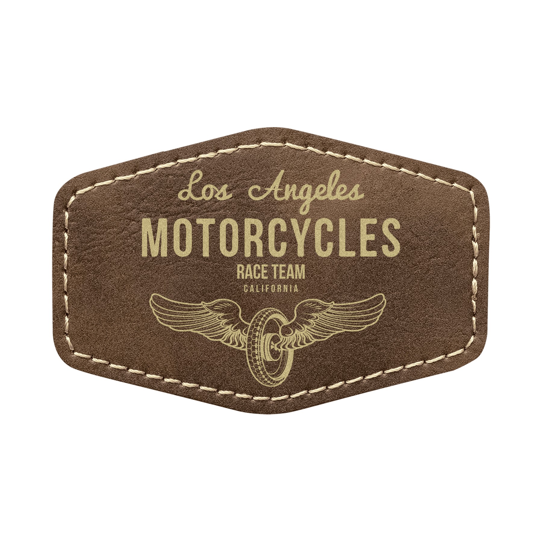 3" x 2" Rustic/Gold Leatherette Hexagonal Patch with Adhesive