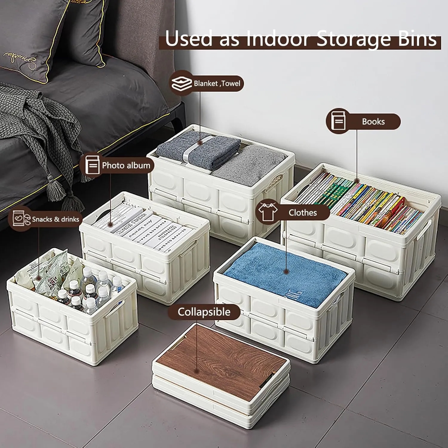 Collapsible Storage Bin With Wood Lids 9