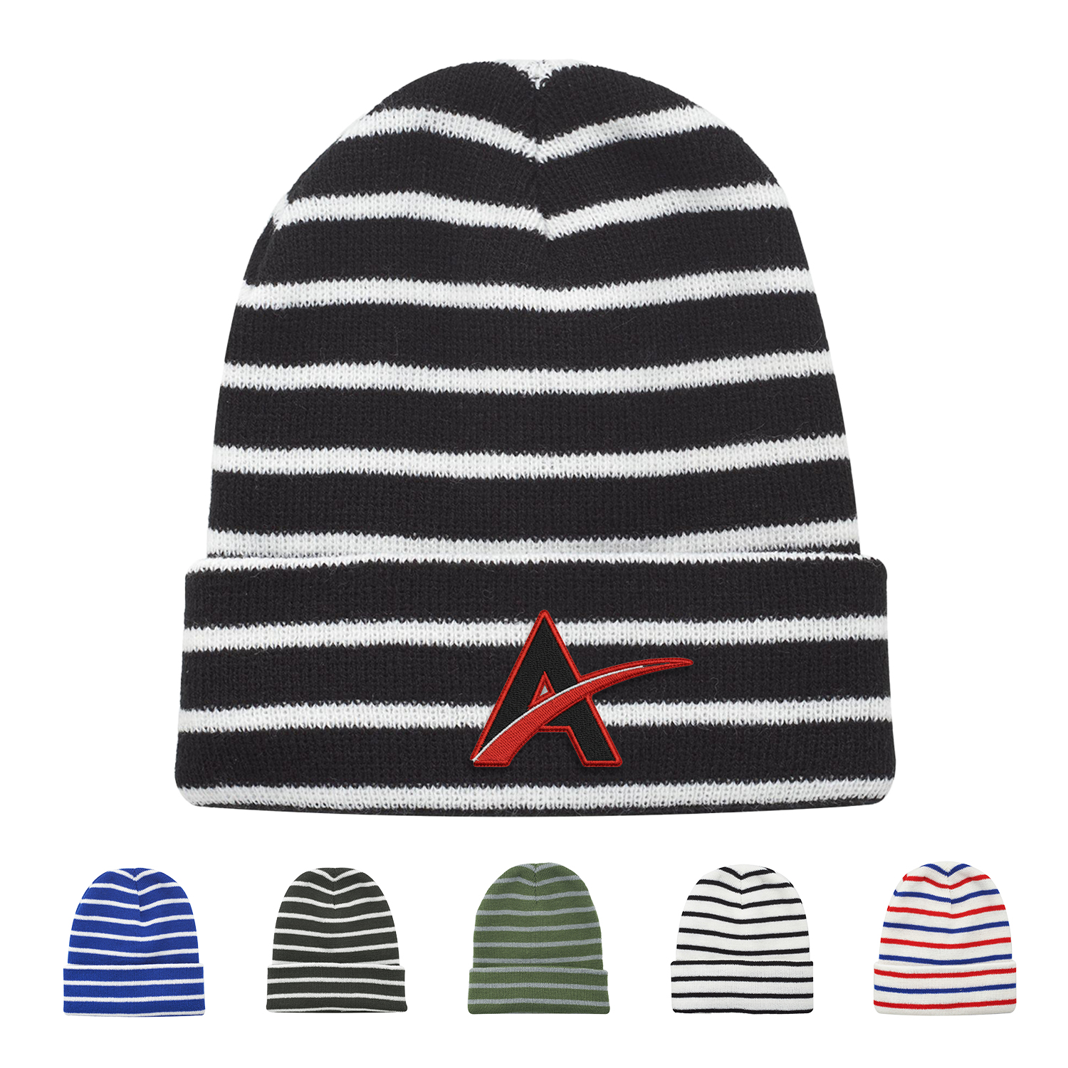 Striped Beanie w/ Custom Embroidery Two-Tone Beanies 2