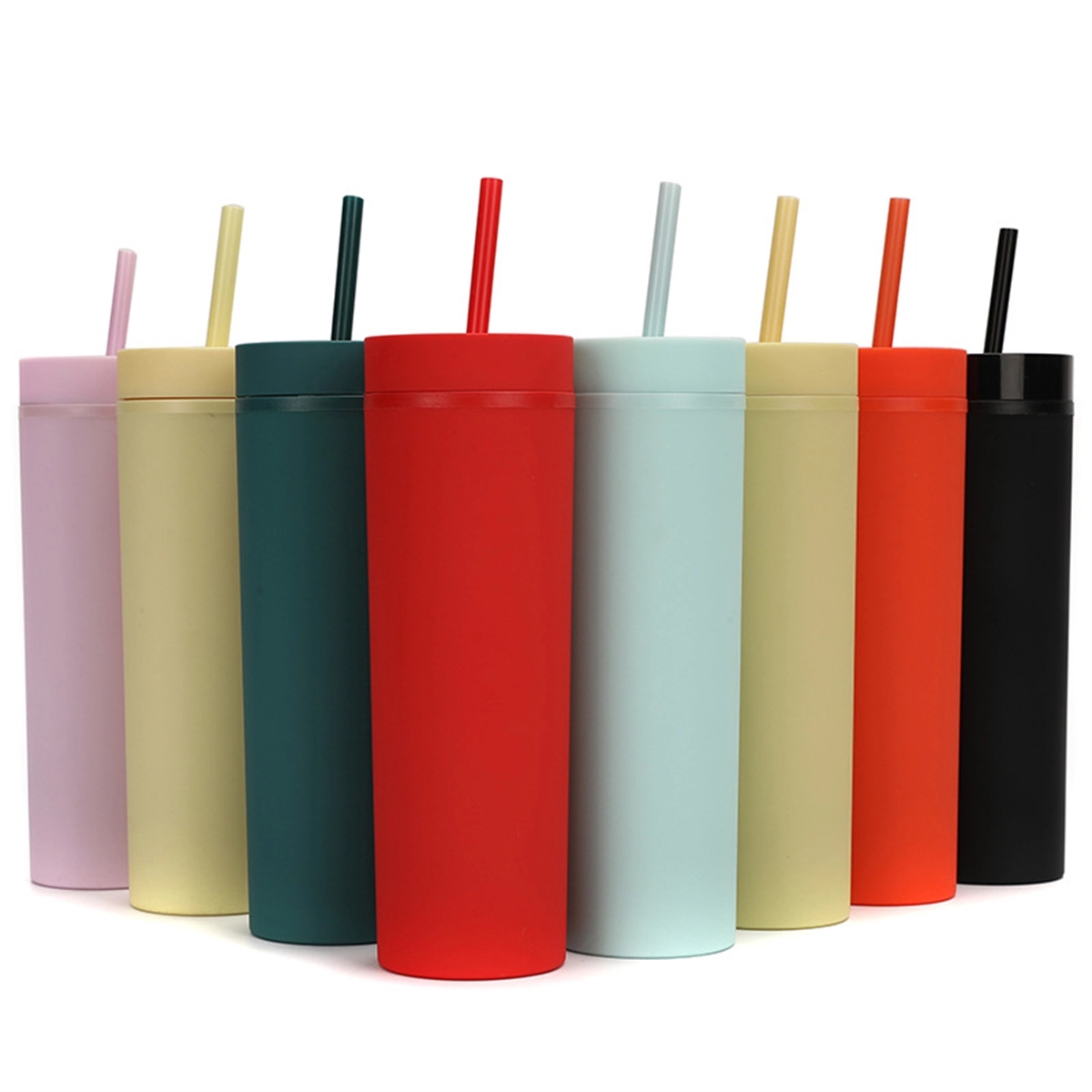 16Oz Colored Skinny Tumblers With Lids And Straws 2