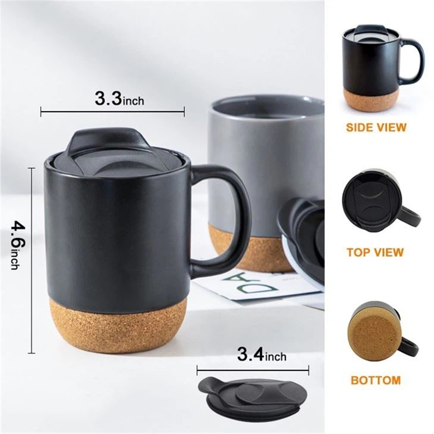 14 Oz Coffee Mug With Cork Bottom And Splash Proof Lid 1