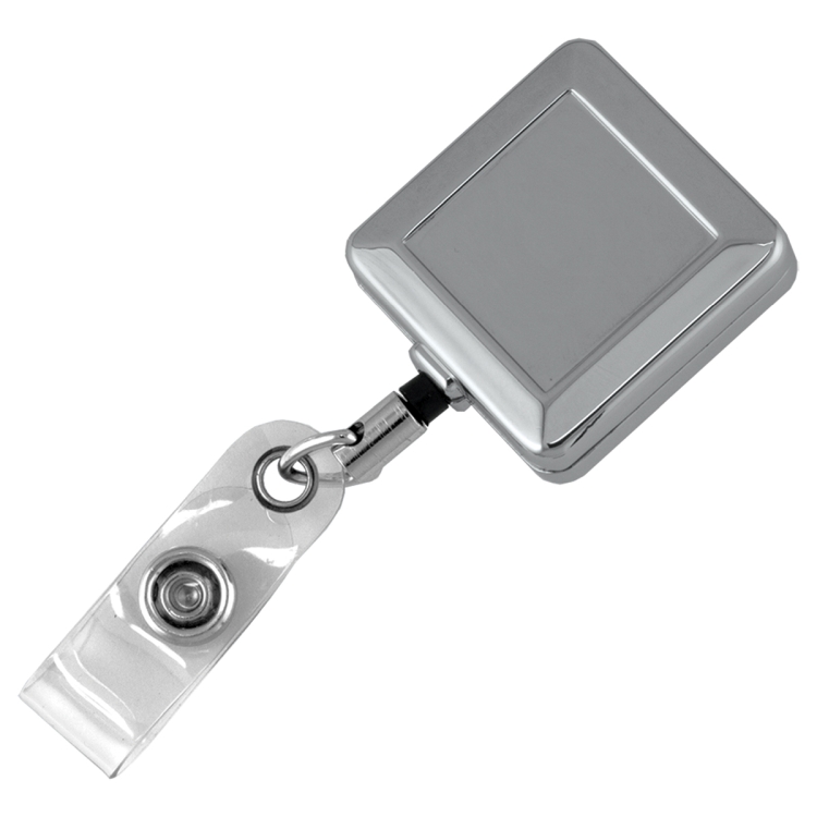 32" Cord Square Chrome Solid Metal Retractable Badge Reel and Badge Holder with Laser Imprint 2