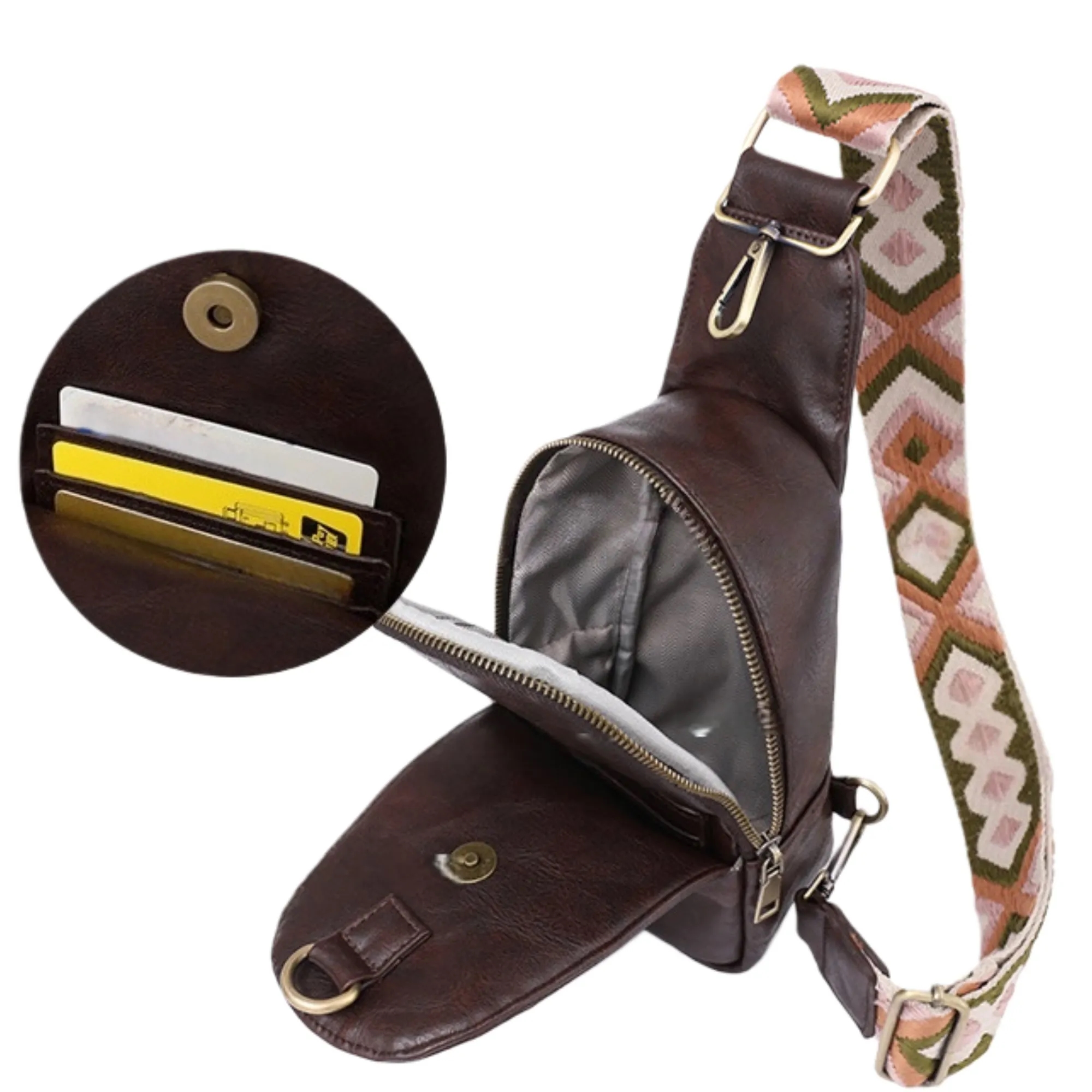 Vintage Leather Crossbody Bag For Women Chest Bag 2