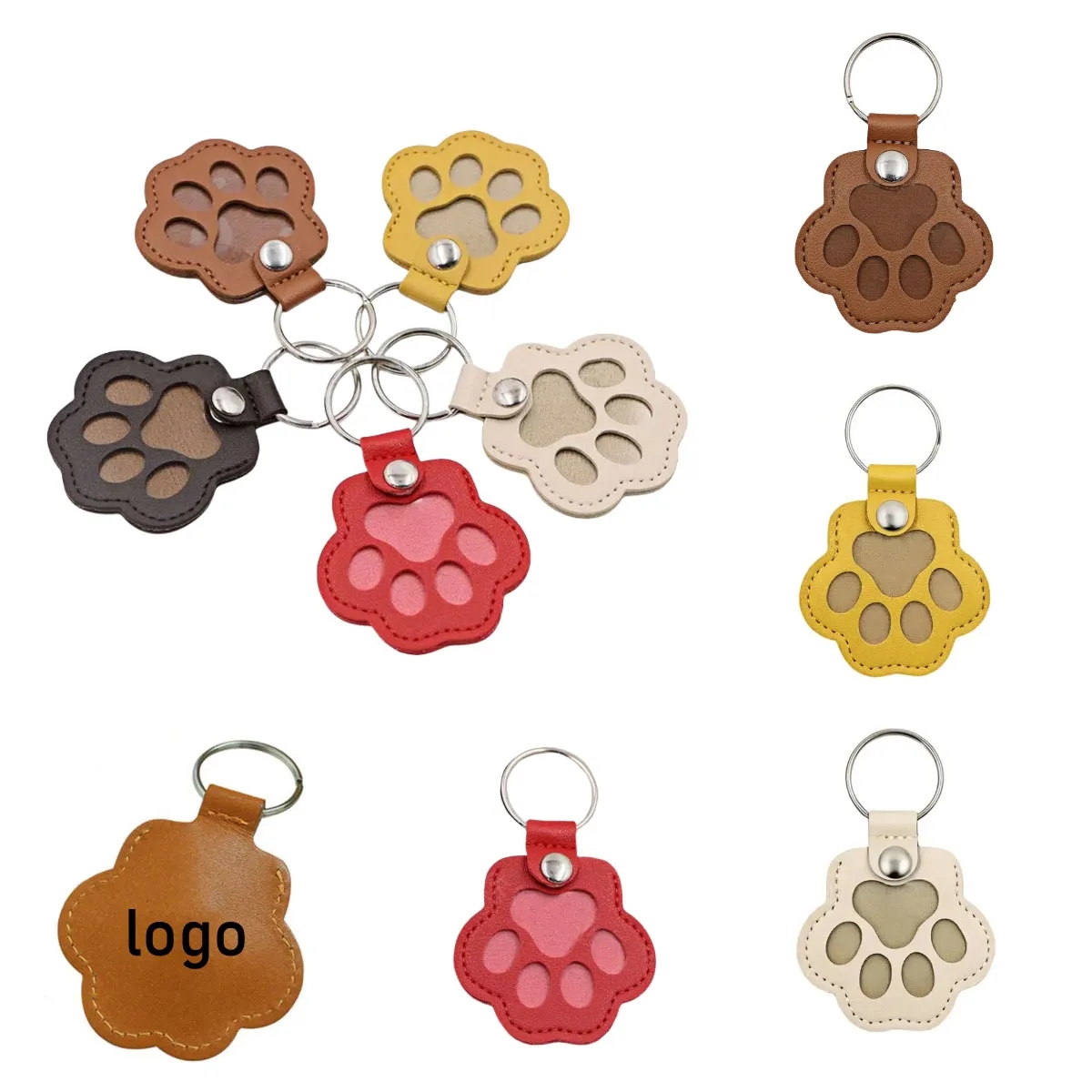 Pet Hair Paw Shape Keepsake Leather Keychain 2