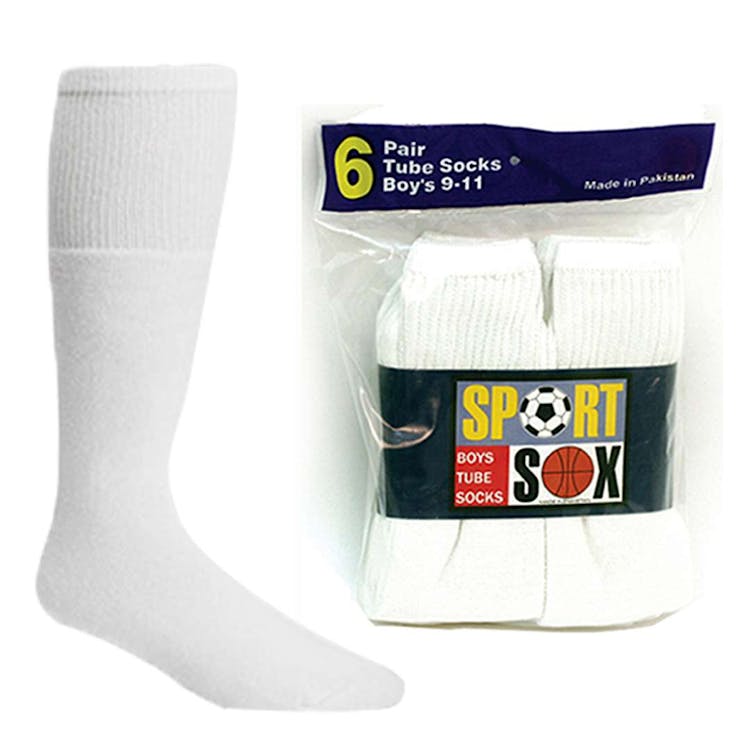 Boy's Tube Socks - 6 Pack White Size 9-11 1