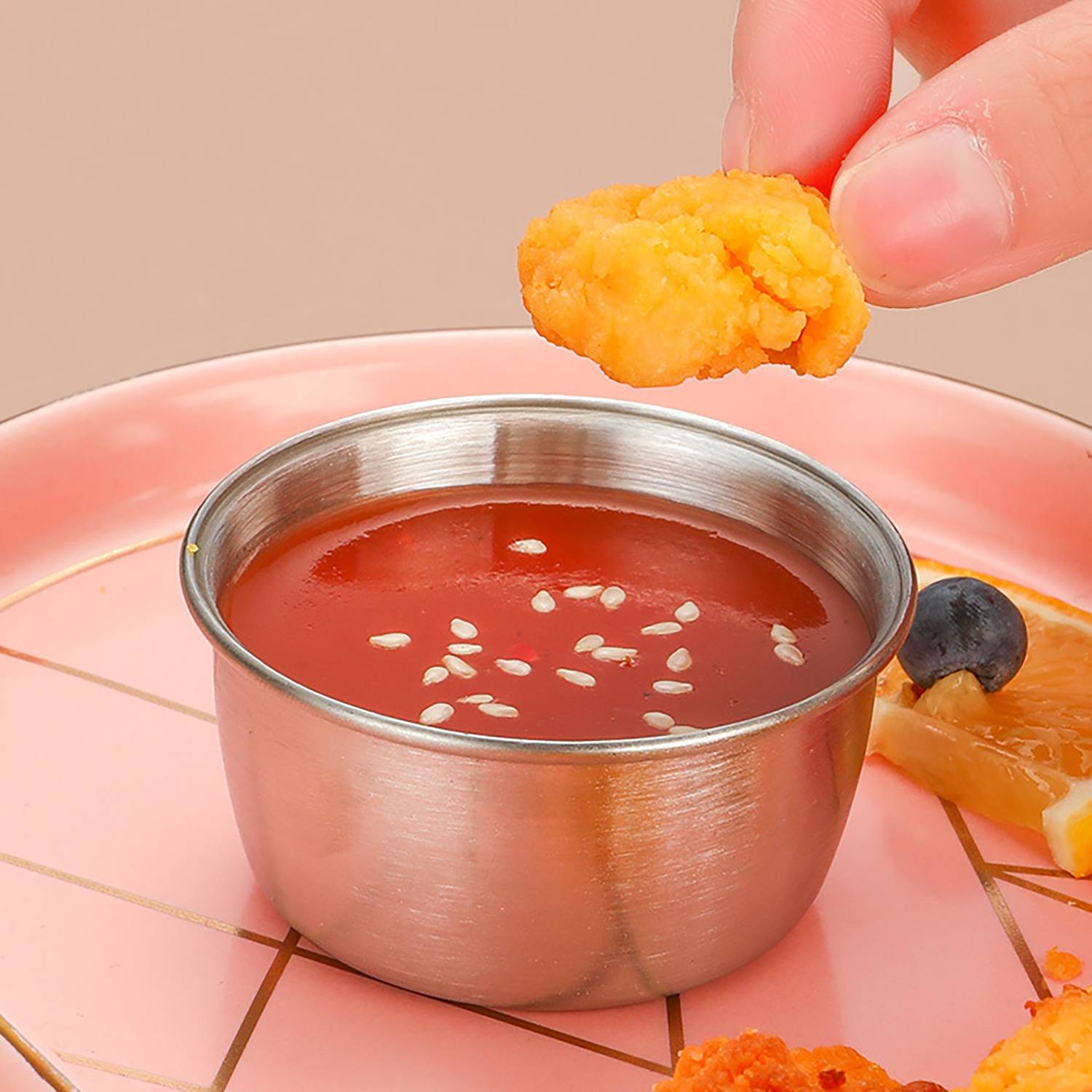 2Oz Stainless Steel Sauce Cup W/ Plastic Lid 5