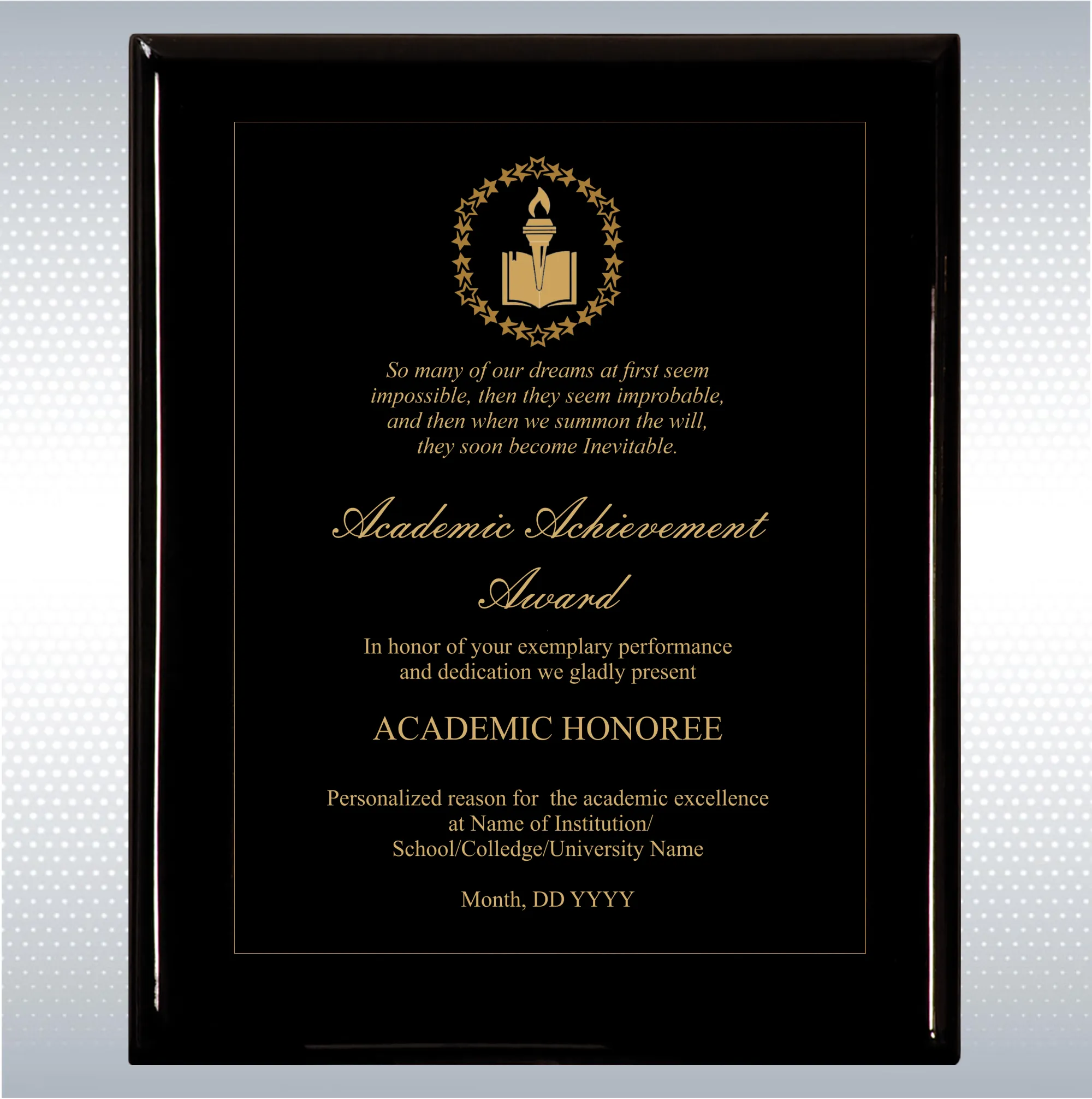 Black Piano Finish Wood Plaque Academic Achievement Gift 9