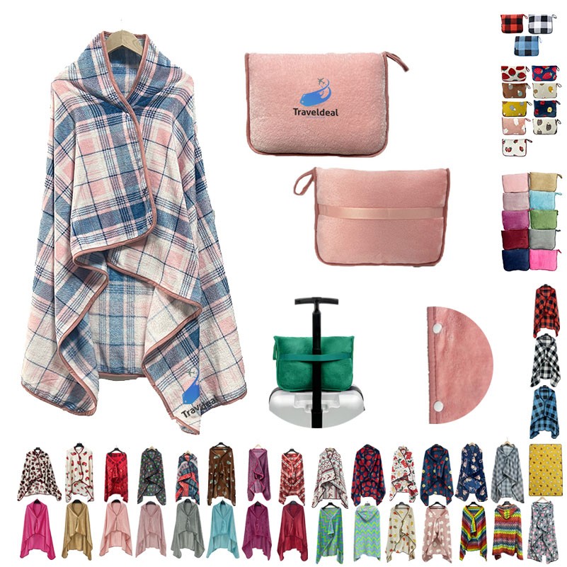 2" 1 Flannel Portable Multifunctional Travel Blanket Set 2