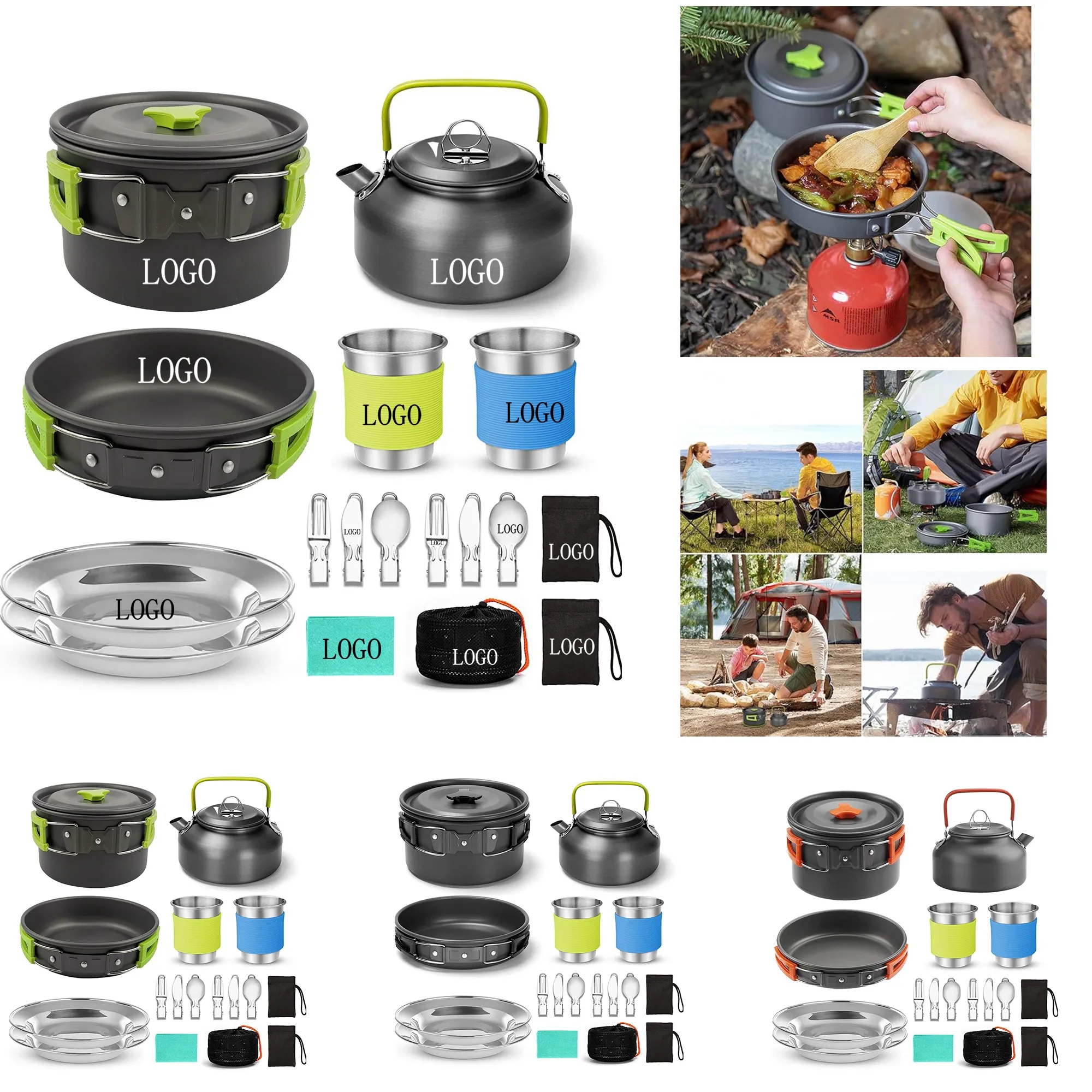 15pcs Camping Cookware Mess Kit 7