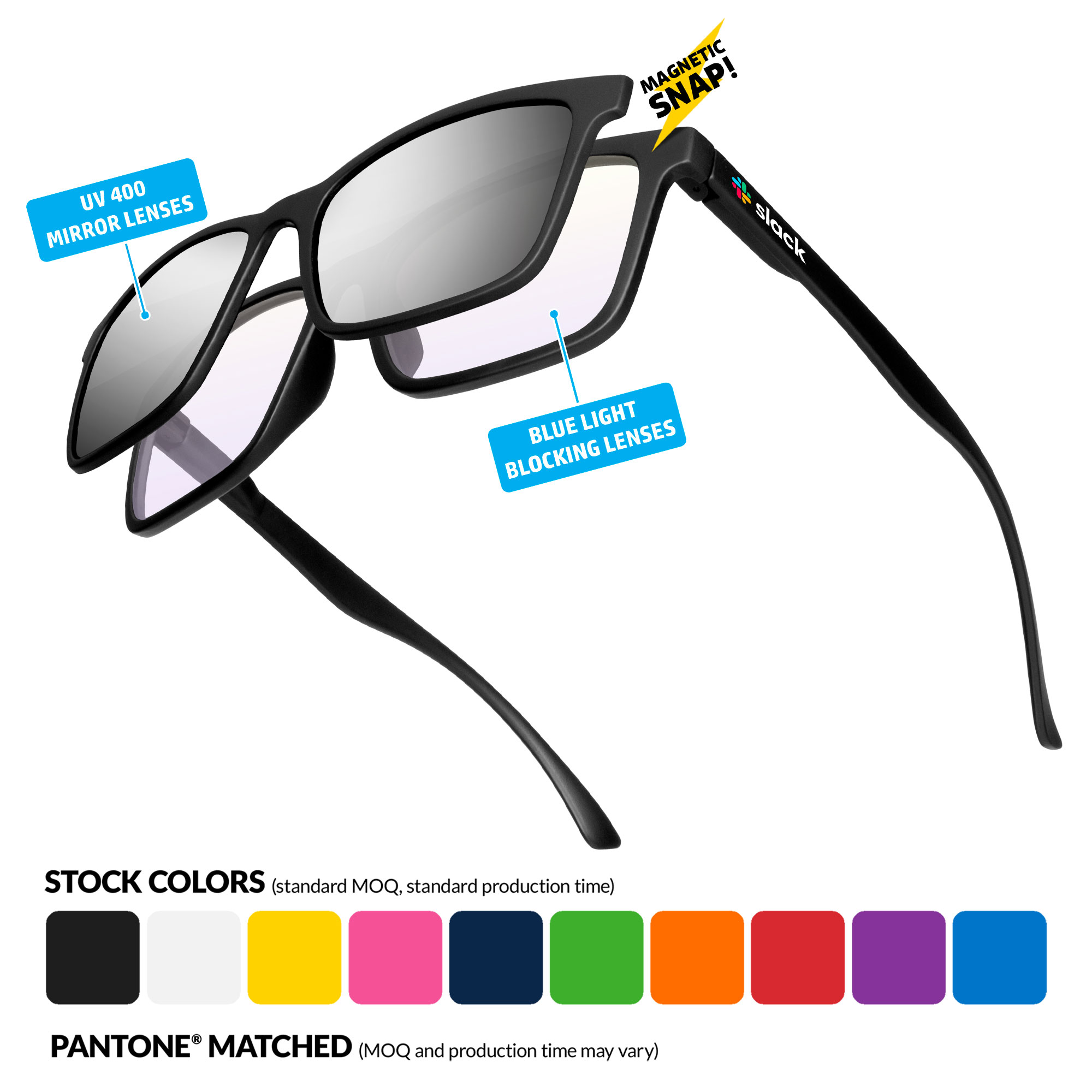 Blue Light Blocking Duo Eyeglass w/ Snap Mirrored Lens & Full Color Imprint 19