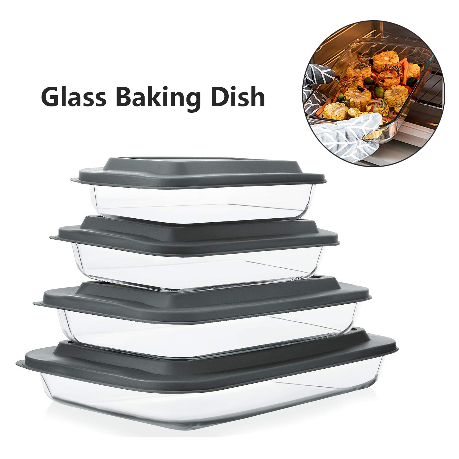 Deep Glass Baking Dish Set with Plastic lids 2