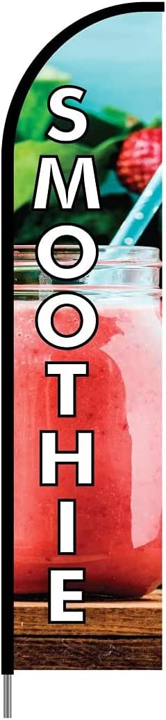 Smoothies Sign Banner Swooper Feather Flag Pole Kit Outdoor Restaurant Advertising Display, 15ft 1