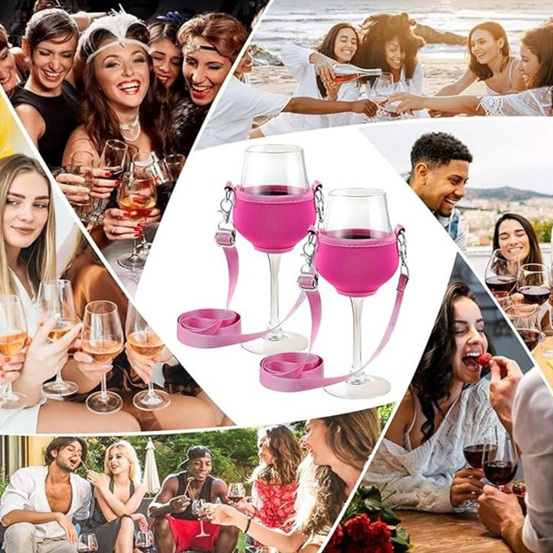 Wine Glass Holder With Lanyard, Neoprene Wine Glass Sleeve 2