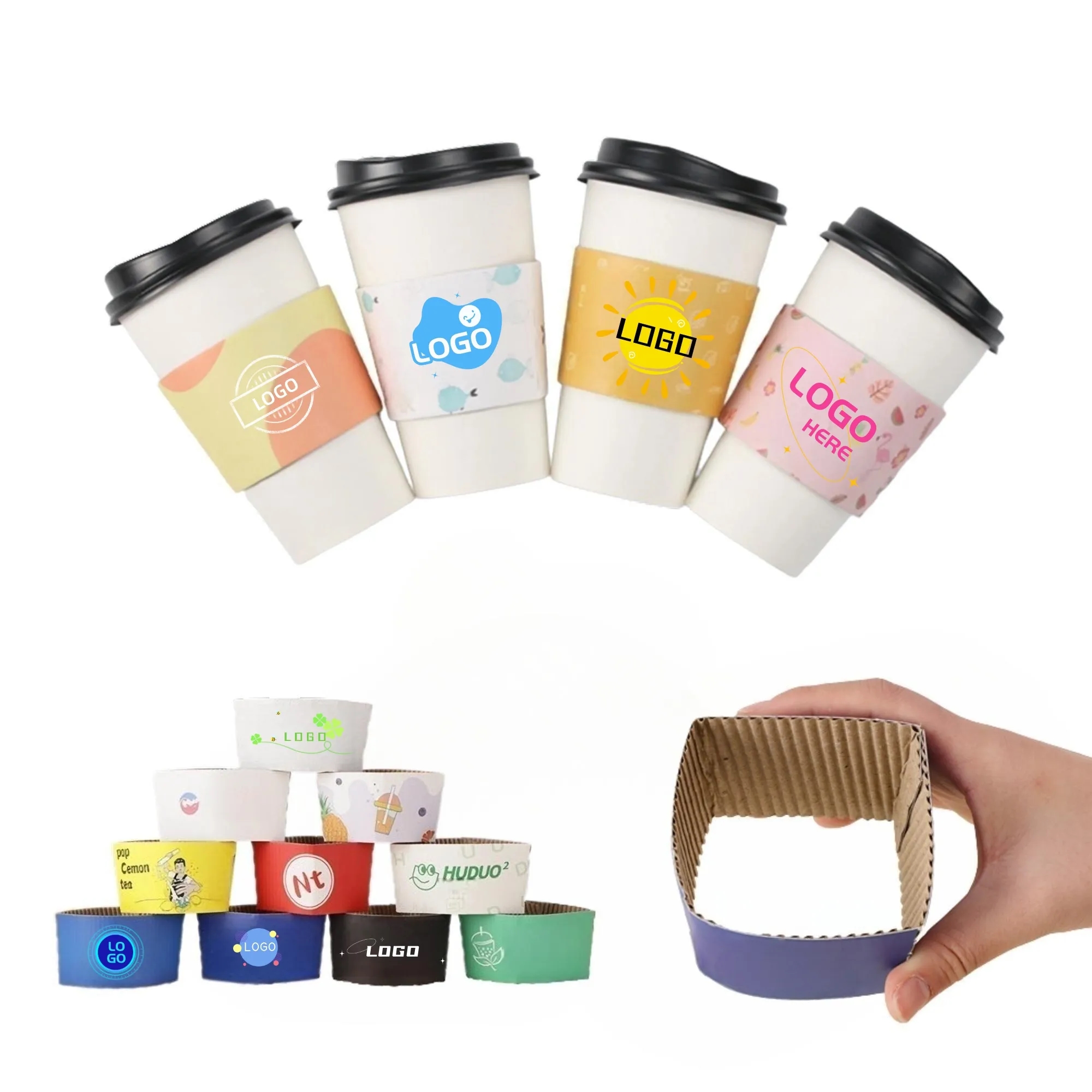 Double Layer Paper Cup Sleeves Full Color MOQ500 2