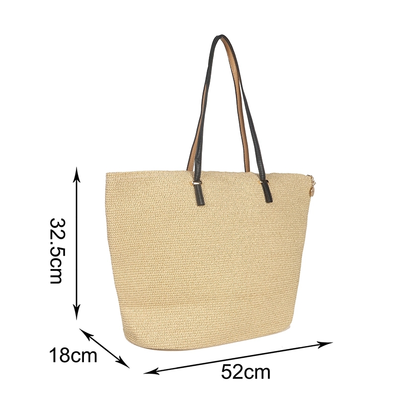 Zipper Top Large Straw Tote Bag 2