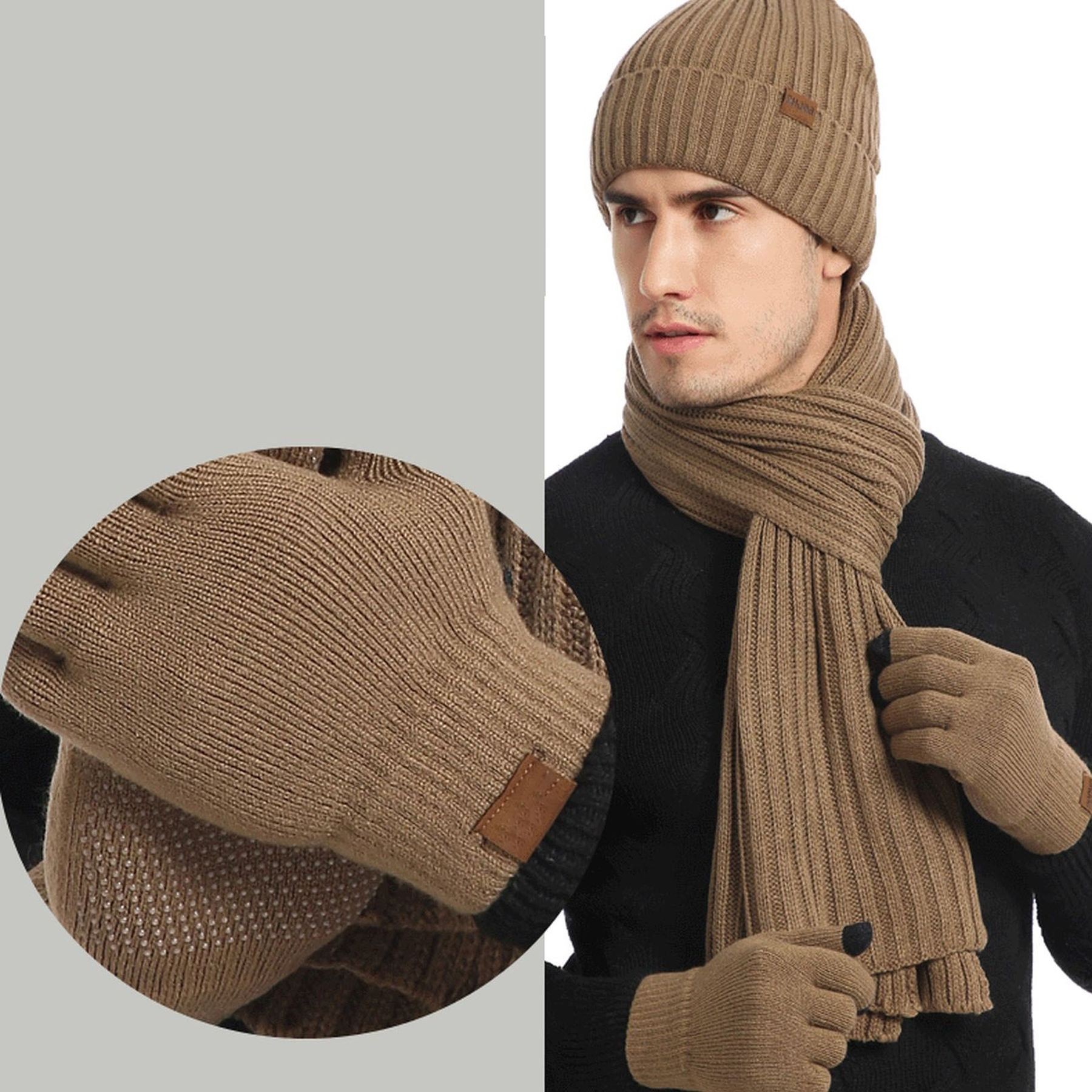 Winter Beanie Hat Warmer Long Scarf Touchscreen Gloves Set 20