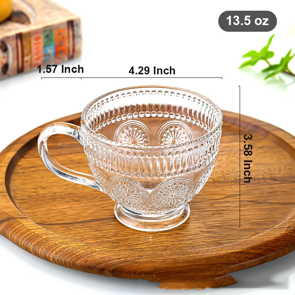 Embossed Glassware Vintage Coffee Mugs Cups 2
