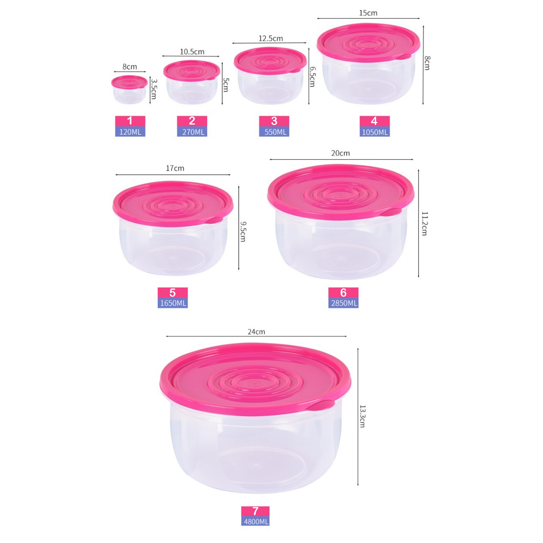 7-Piece Rainbow Circular Lunch Boxes Food Storage Containers 2