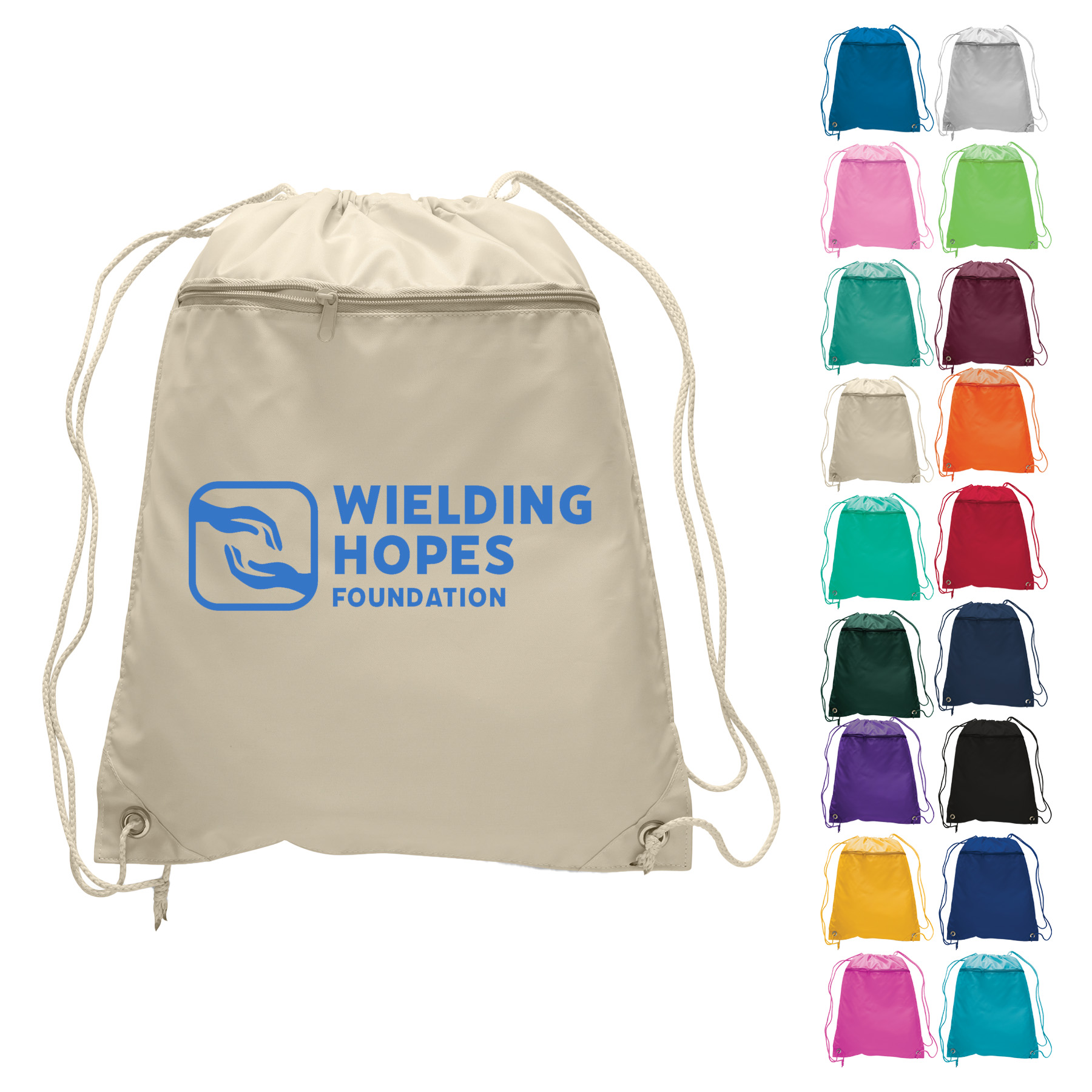 Polyester Drawstring Backpack w/ Front Pocket 9