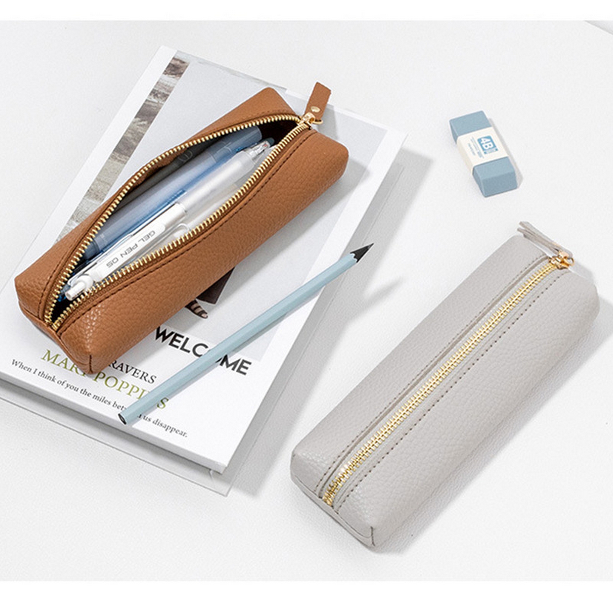 Pu Leather Zippered Pencil Case 8