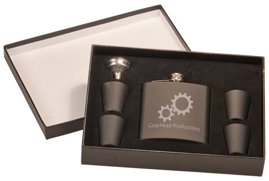 6 oz. Matte Black Flask Set in Black Presentation Box 2