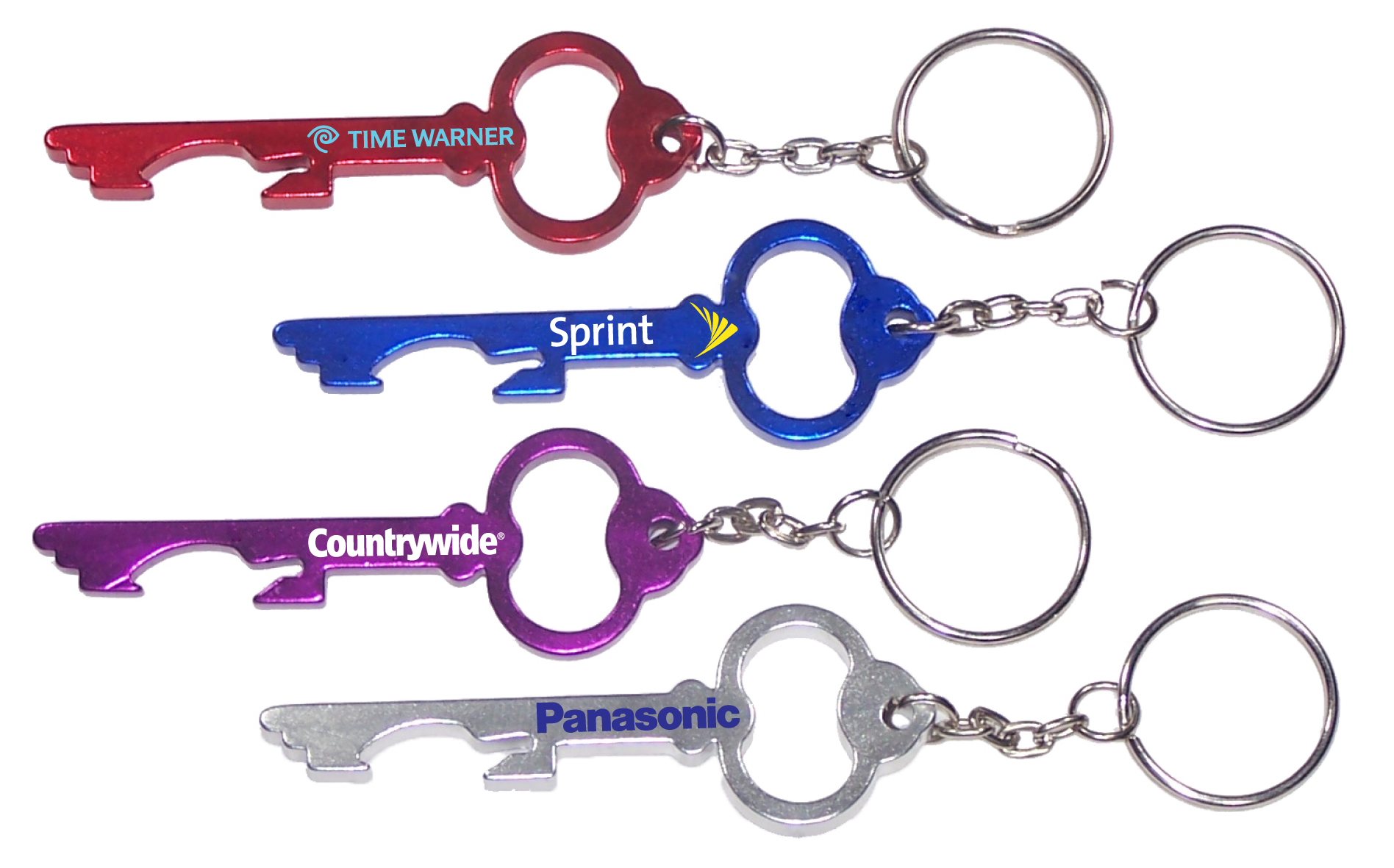 Key shaped aluminum bottle opener with key chain