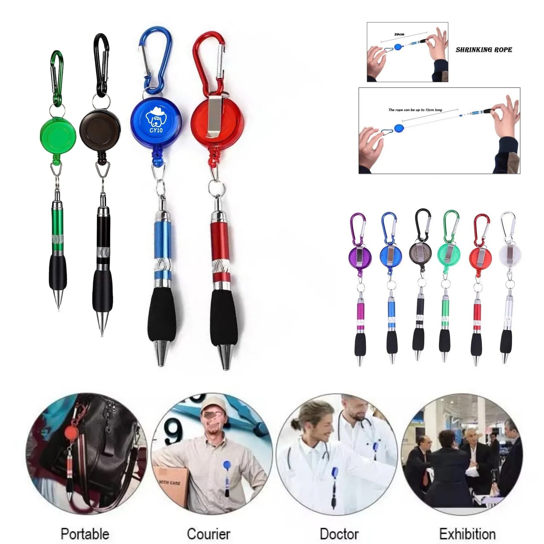 Keychain Retractable Badge Reel Ballpoint Pen 2