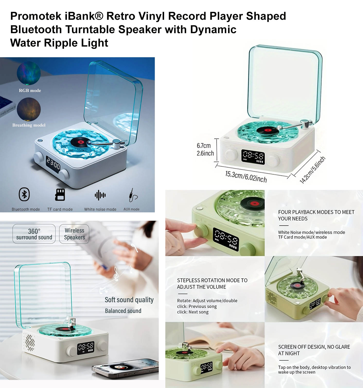 iBank ® Retro Vinyl Record Player Shaped Bluetooth Turntable Speaker 1