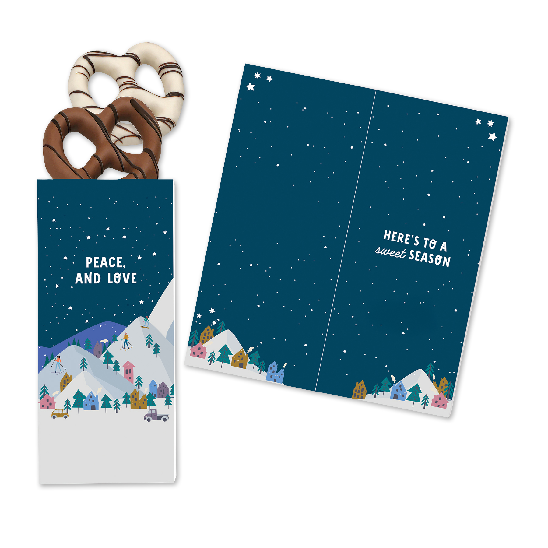 One Color Foil-Stamped Stock Holiday Sentiment Sweeter Cards with Chocolate Dipped Pretzels 2