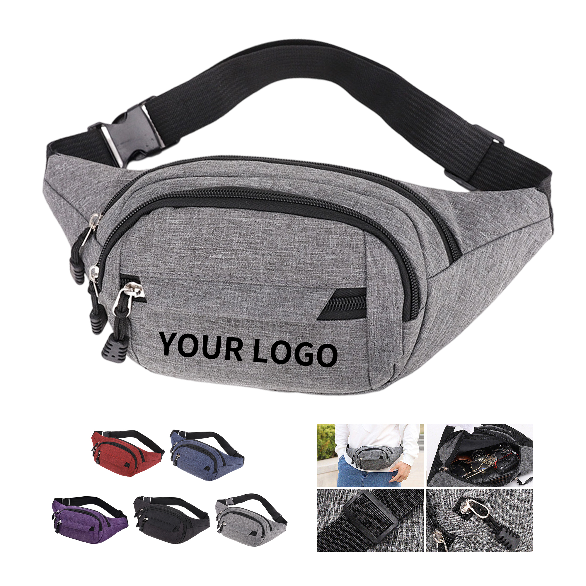 Three Pocket Crossbody Waist Pack 13.4" x 3.95" x 6.3" 2