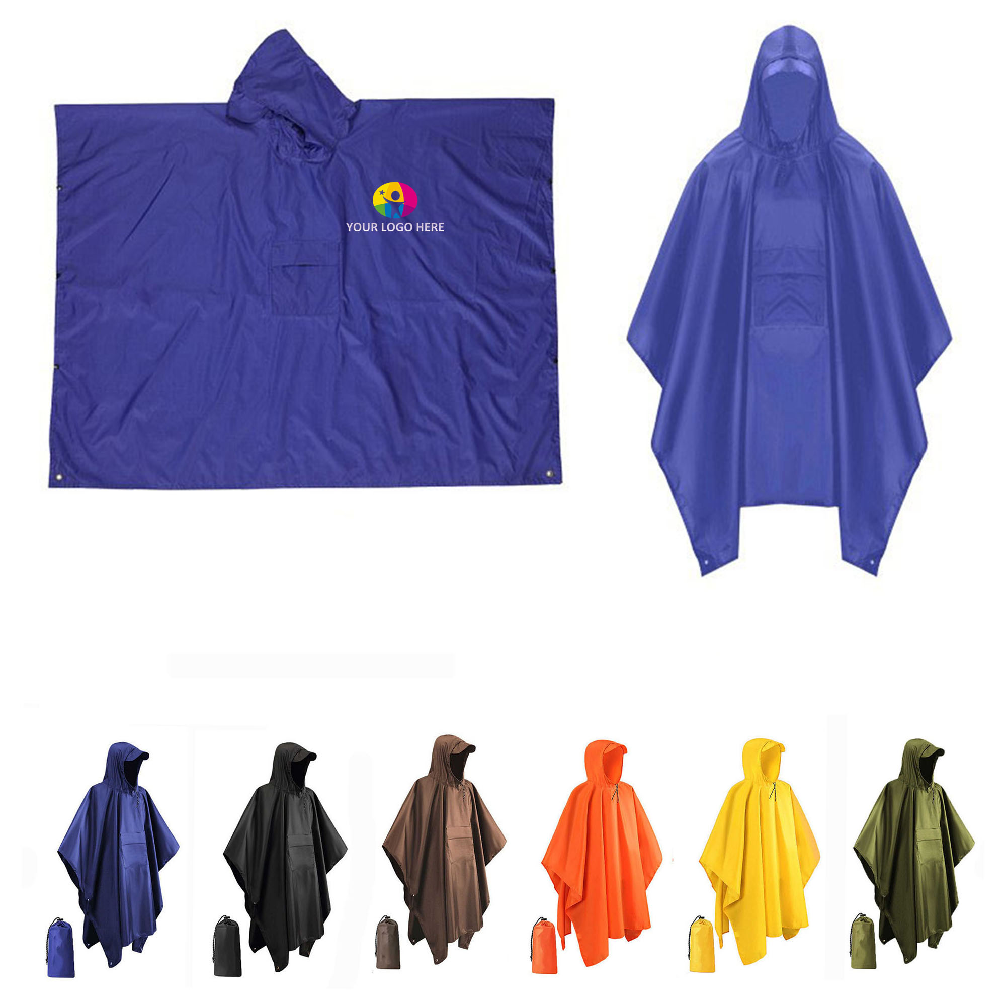 Drawstring Closure Rain Poncho 7