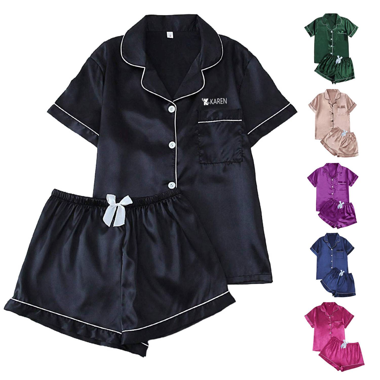 Women Comfortable Warm Soft Satin Silk Pajama Set 7