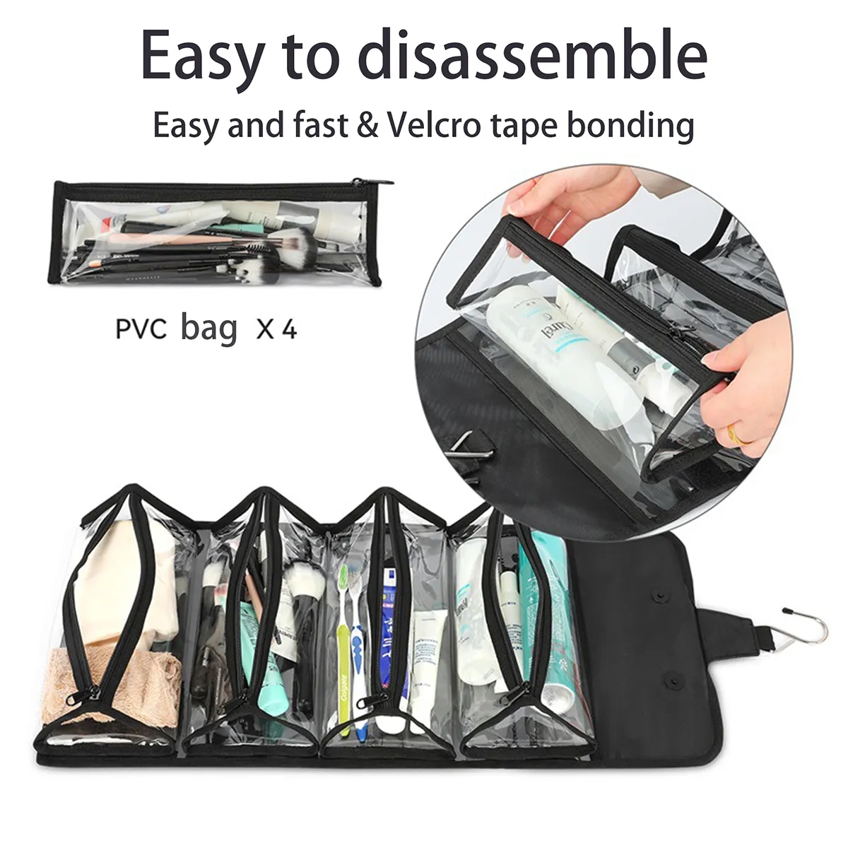 4 In 1 Detachable Hanging Roll-Up Travel Toiletry Makeup Bag 8