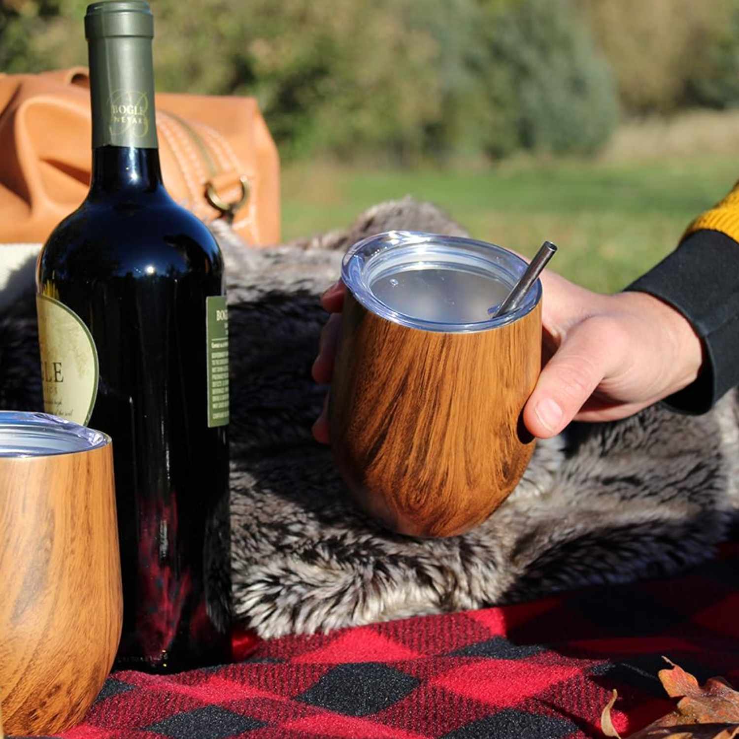 10 oz. Stainless Steel Lined Vacuum Wood Toned Wine Tumbler 4