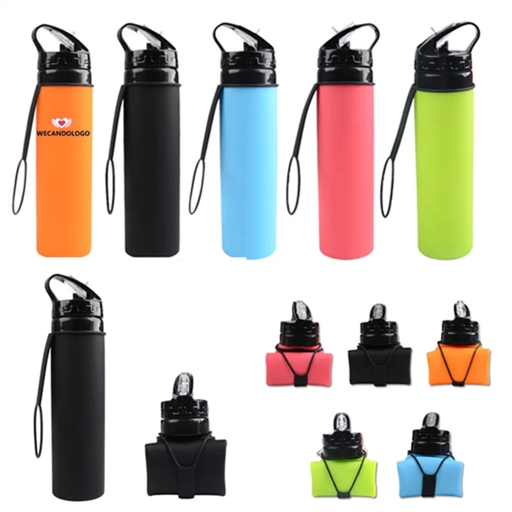 20 Oz Silicone Foldable Folding Sports Water Bottle 2