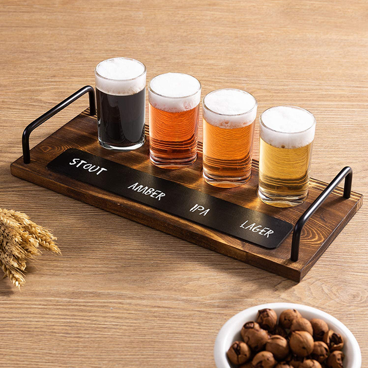 4 Cups Wooden Bar Serving Tray W/ Chalkboard 3