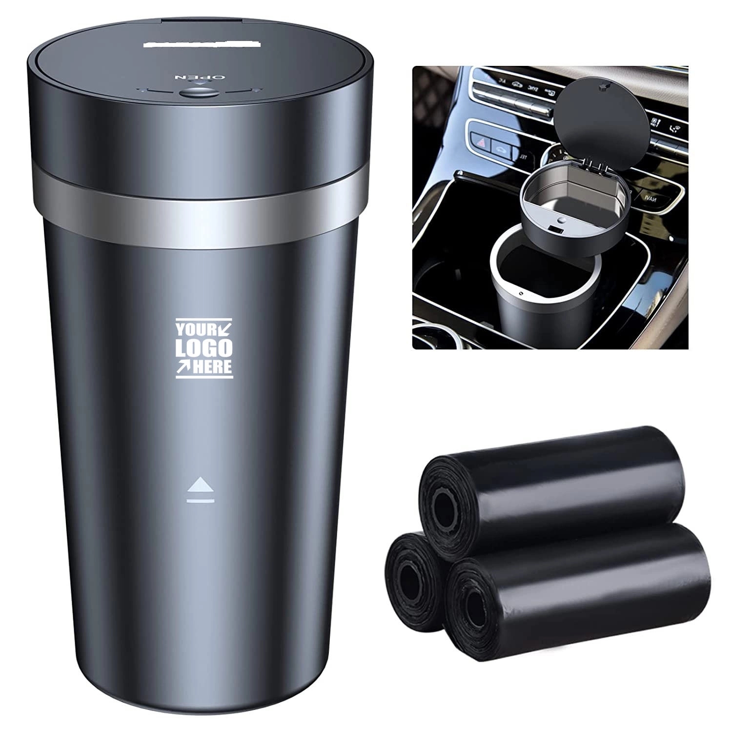 2 In 1 Car Ashtray Cup Holder Trash Can With Bags 3