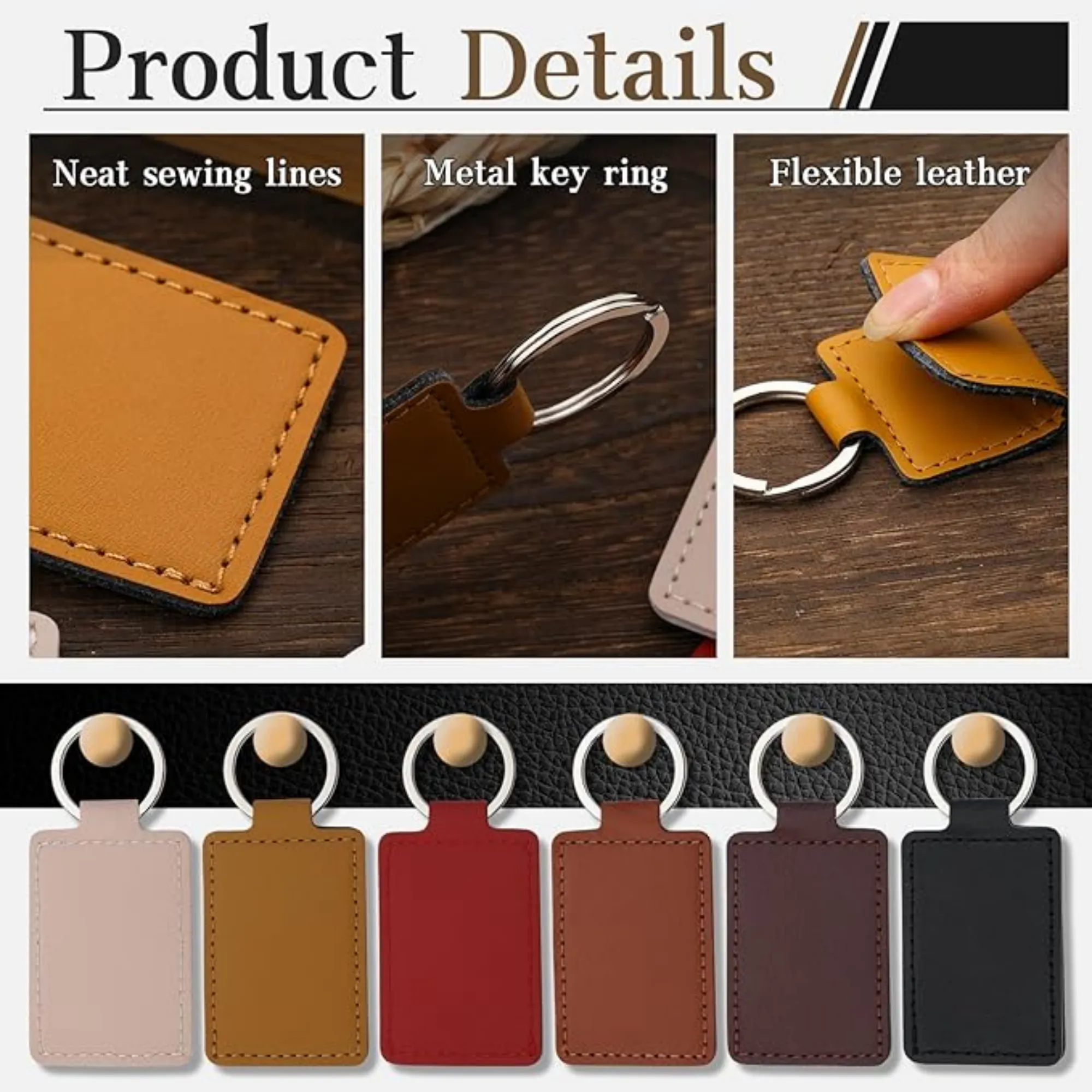 Lychee Pattern PU Leather Keychain With Metal Rings 5