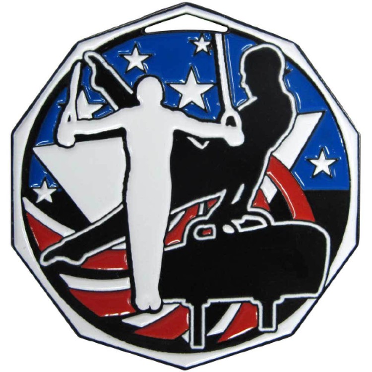 Male Gymnastics Decagon Colored Medallion (2")