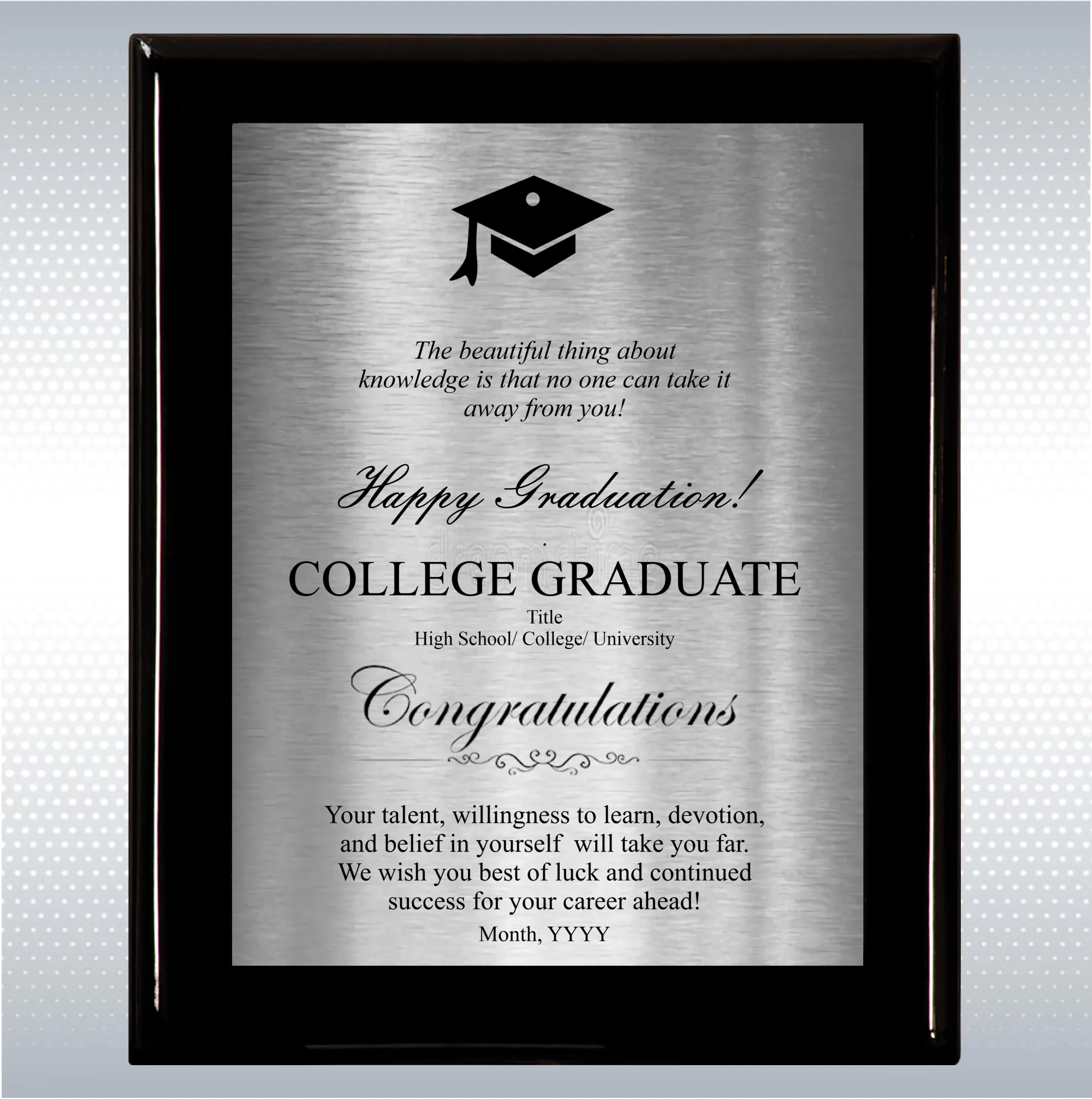 Black Piano Finish Wood Plaque Graduation Gift 12