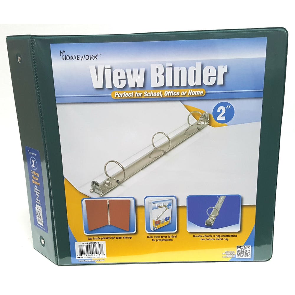2" 3-Ring Binder - Dark Green 2 Pockets View Cover 1