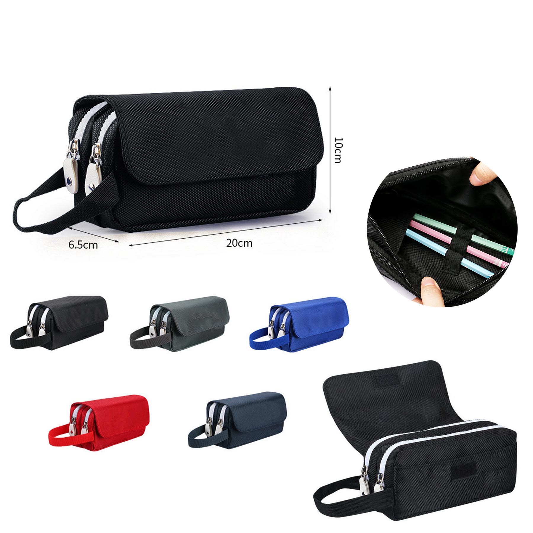 Portable Double Zipper Canvas Pencil Case 1