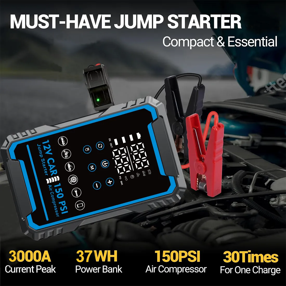 Popular 3000A Battery Jump Starter with Tire Inflator 7
