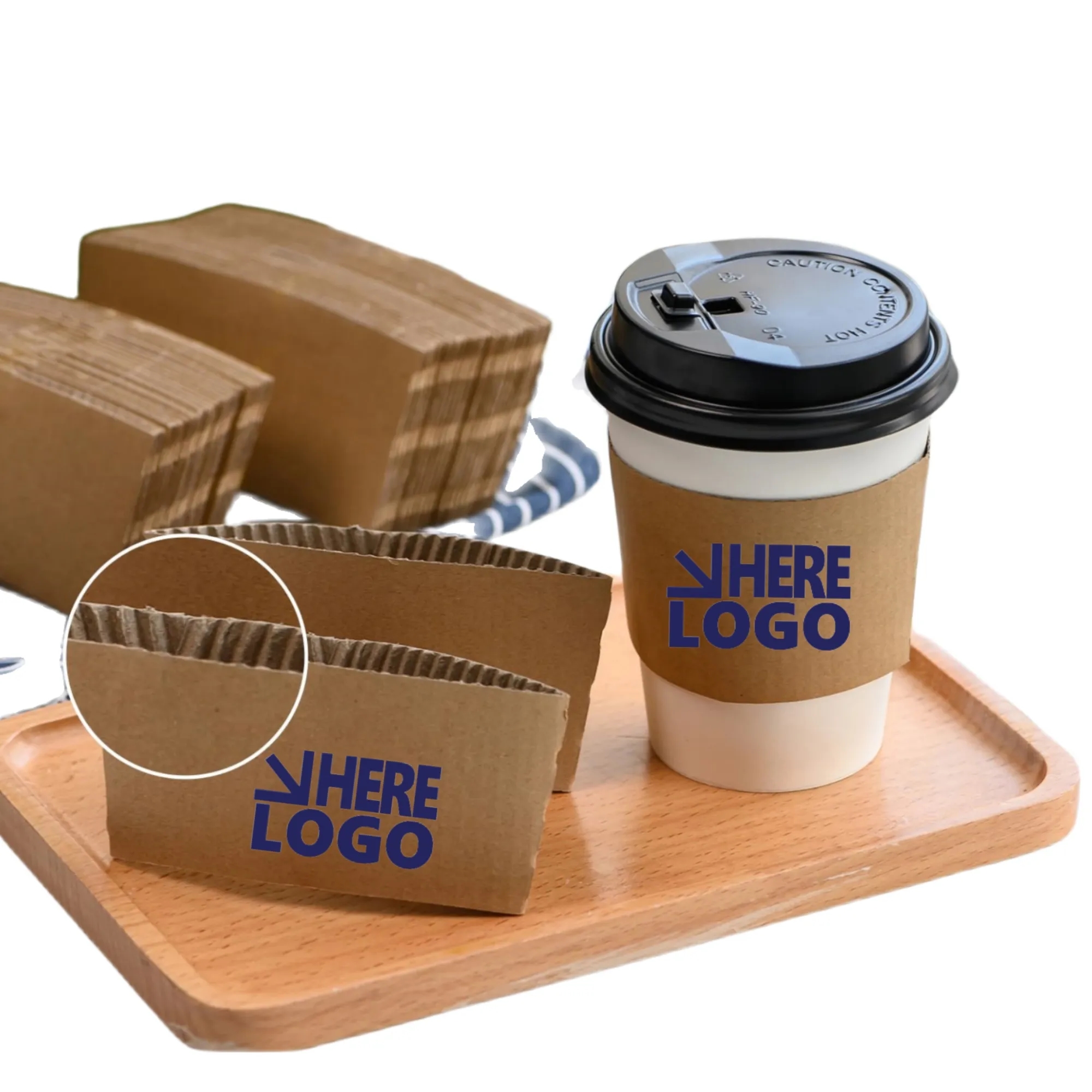 Custom Full Color Logo Kraft Disposable Coffee Cup Sleeves 4